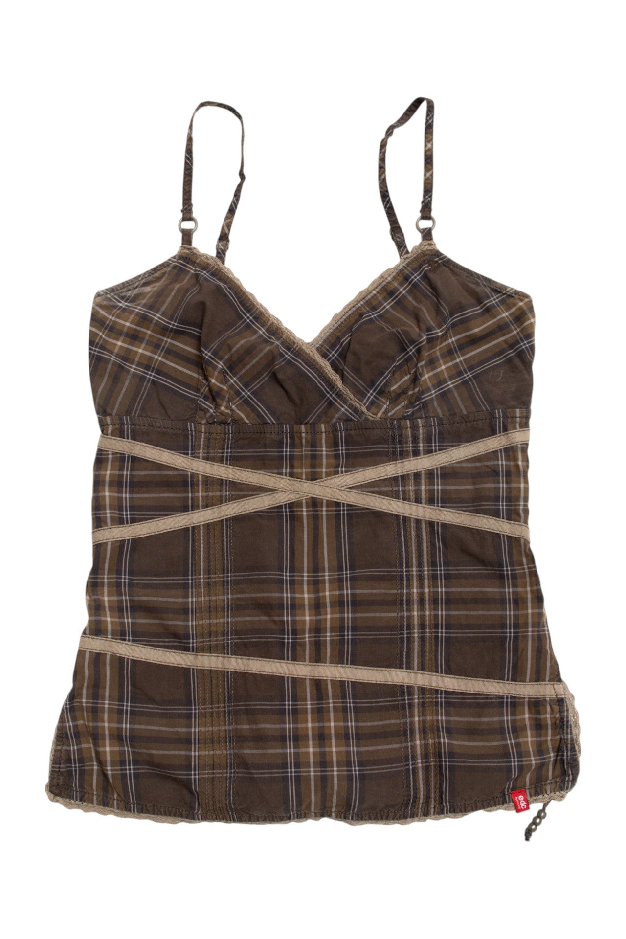 #54 edc khaki cotton plaid cami | c. 162 | size 10