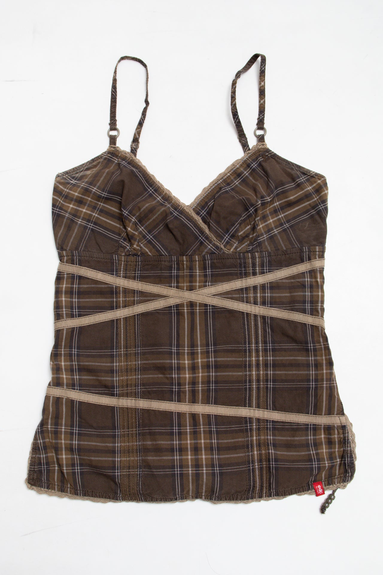 #54 edc khaki cotton plaid cami | c. 162 | size 10