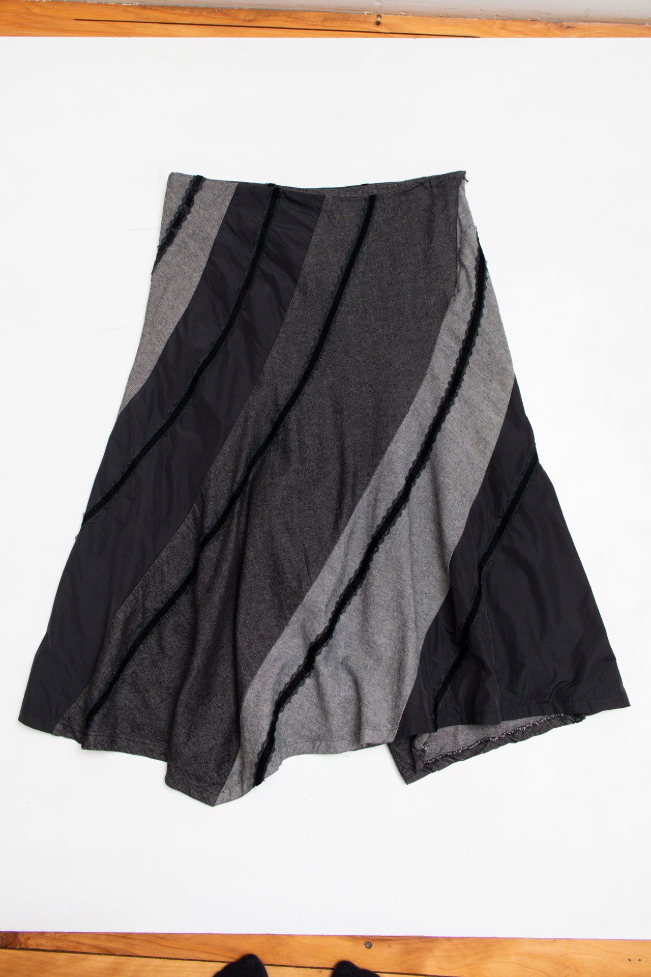 #115 Outall Night multi fabric midi skirt | c. 162 | size 8/10
