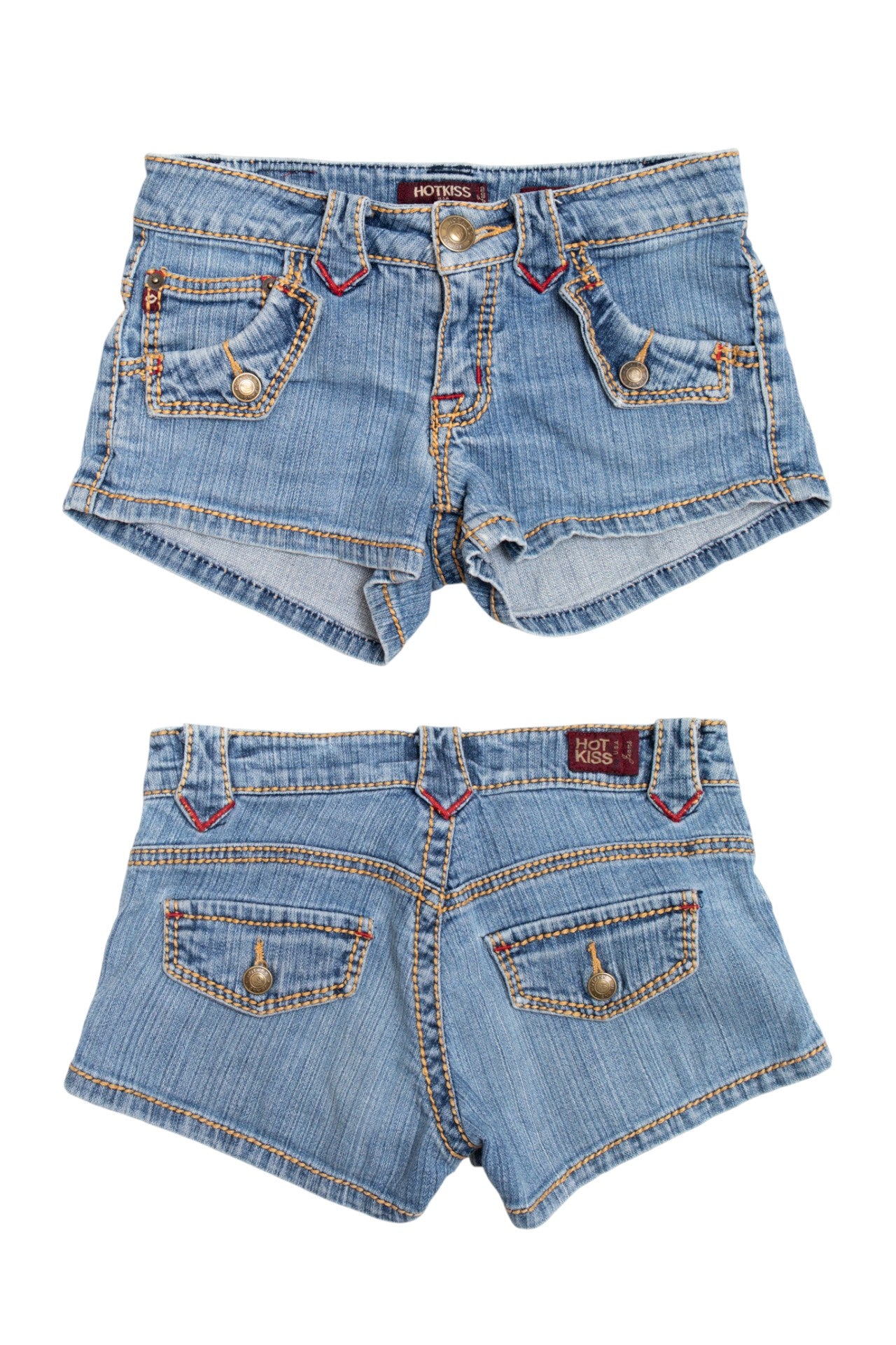 #133 Hot Kiss stitched denim mini shorts | c. 162 | size 4