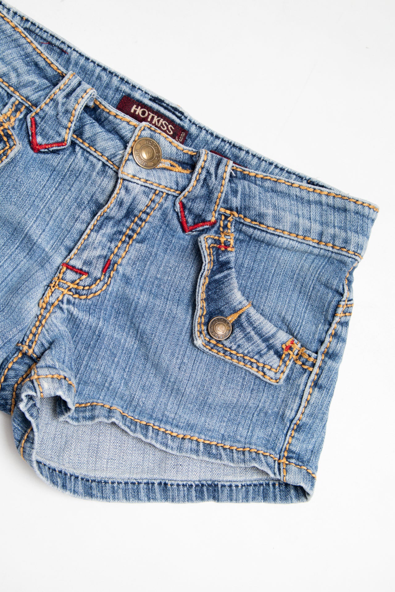 #133 Hot Kiss stitched denim mini shorts | c. 162 | size 4