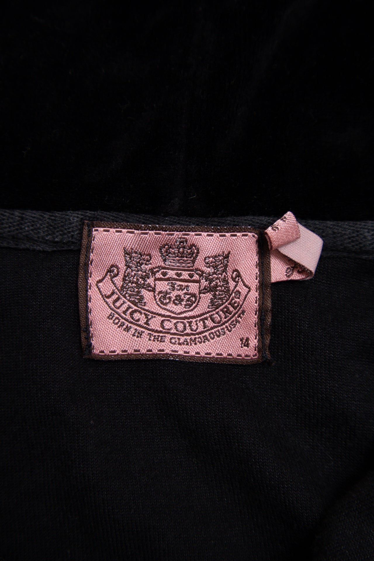 #169 USA made Juicy Couture black zip up print back hoodie | c. 162 | size 8