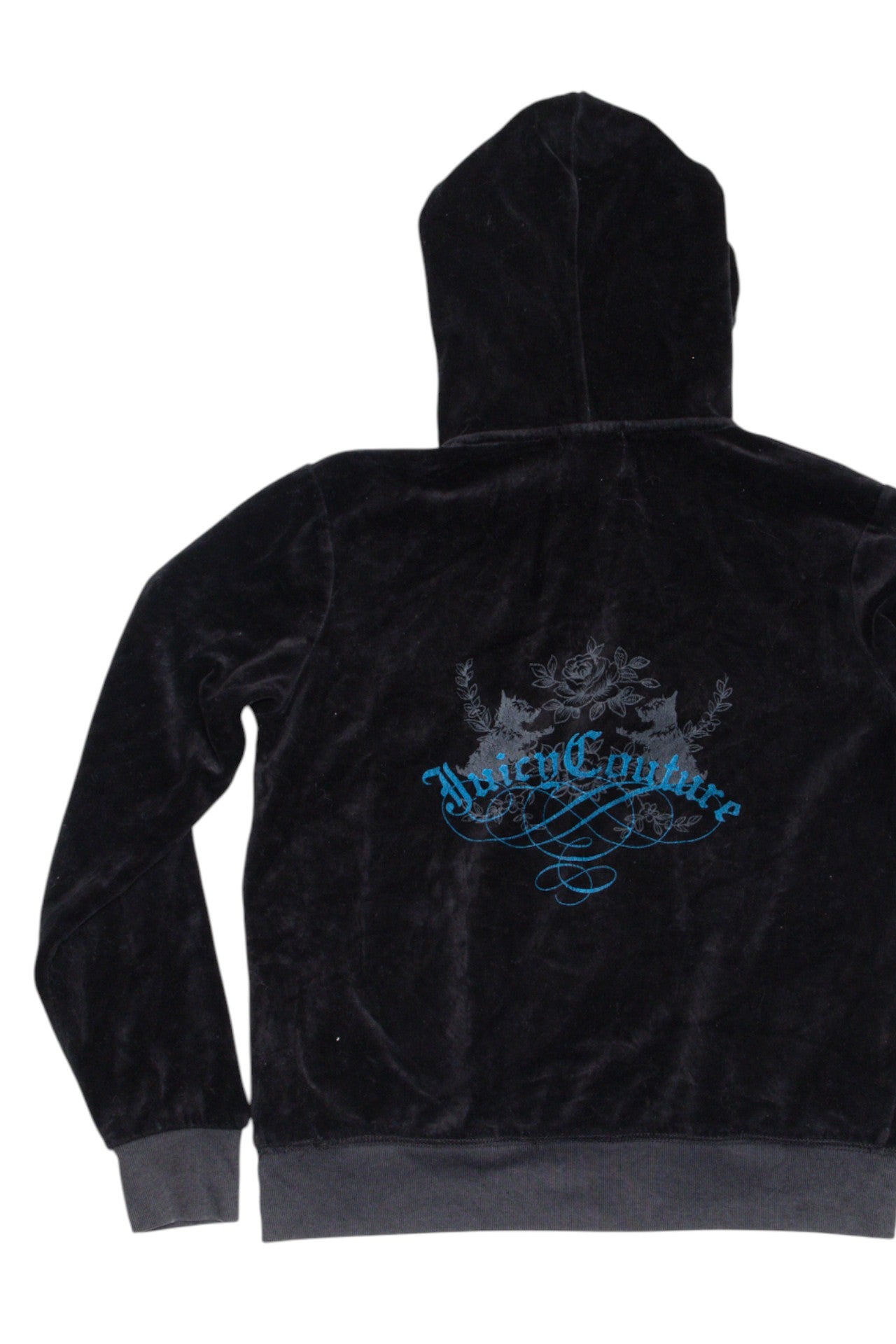 #169 USA made Juicy Couture black zip up print back hoodie | c. 162 | size 8