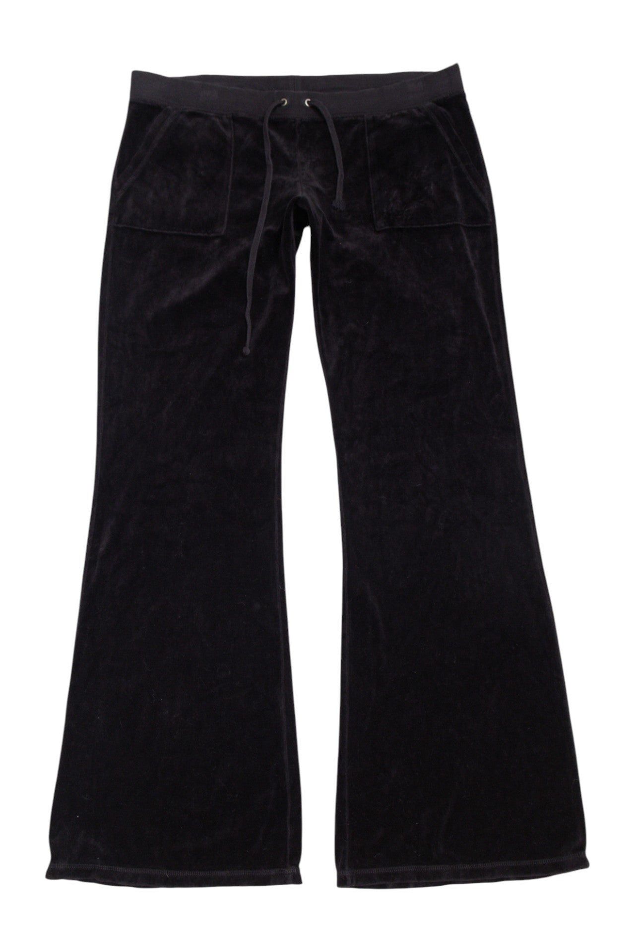 #183 USA made black velour pocketed low rise pants | c. 162 | size 12