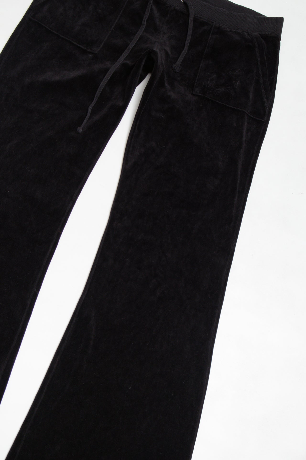 #183 USA made black velour pocketed low rise pants | c. 162 | size 12