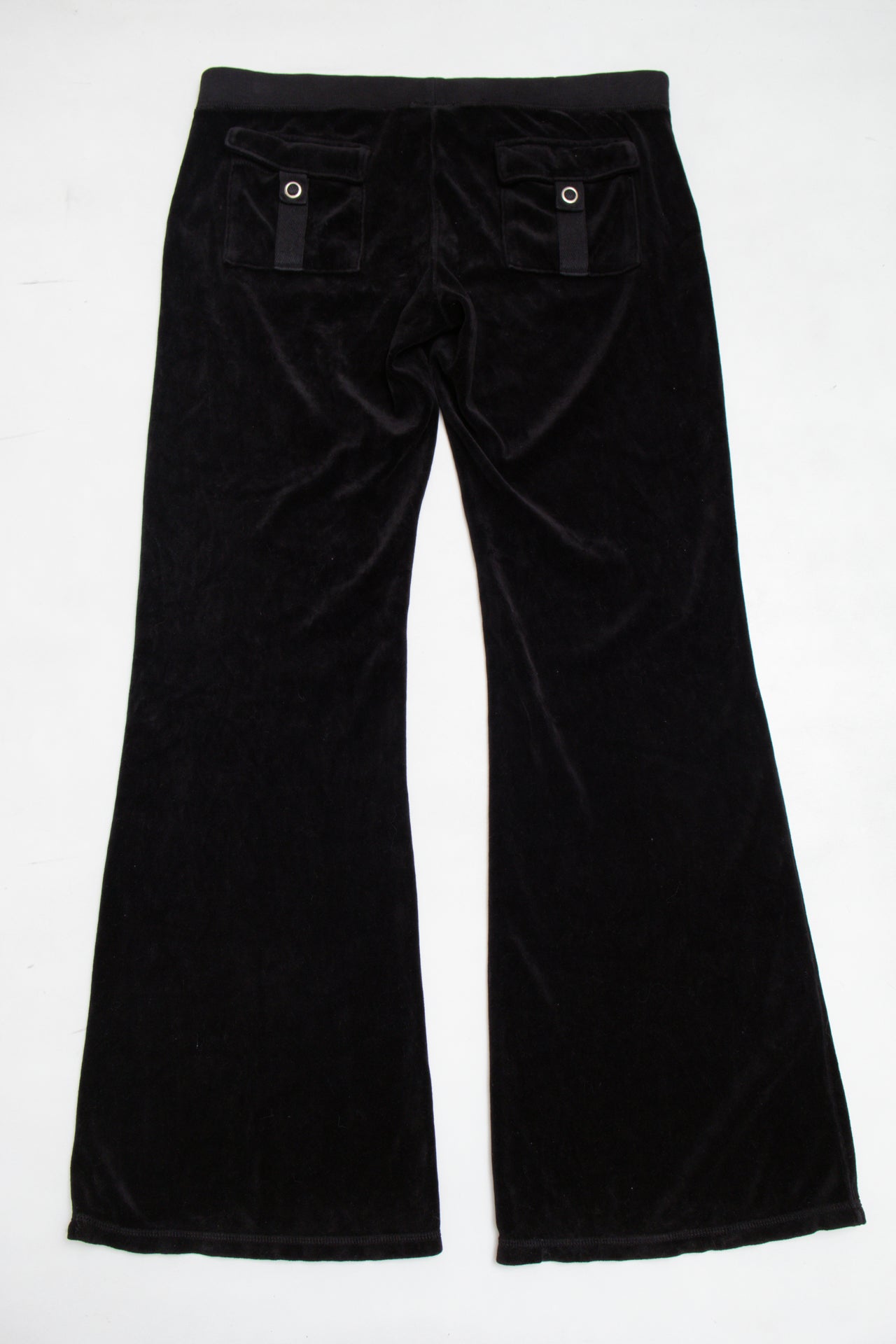 #183 USA made black velour pocketed low rise pants | c. 162 | size 12