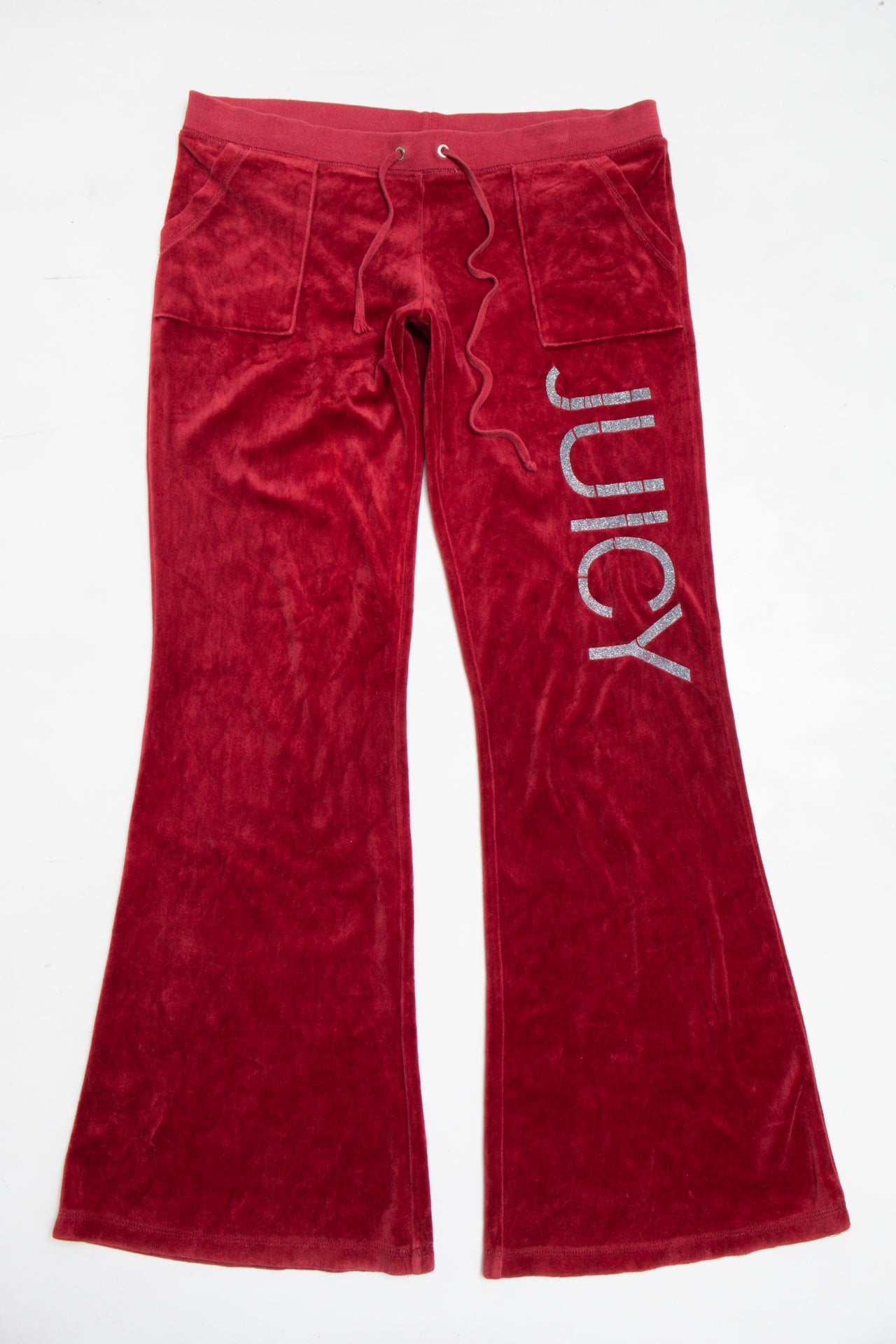 #186 USA made burgundy glitter print velour pants | c. 162 | size 10