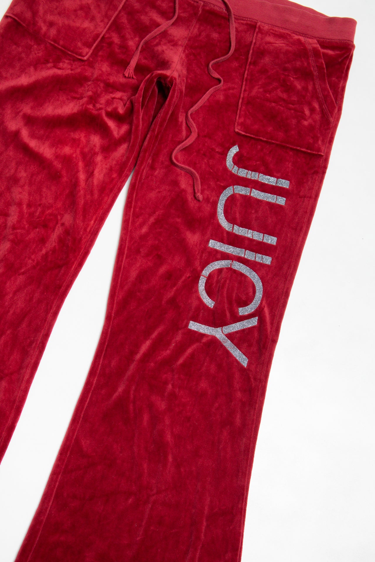 #186 USA made burgundy glitter print velour pants | c. 162 | size 10