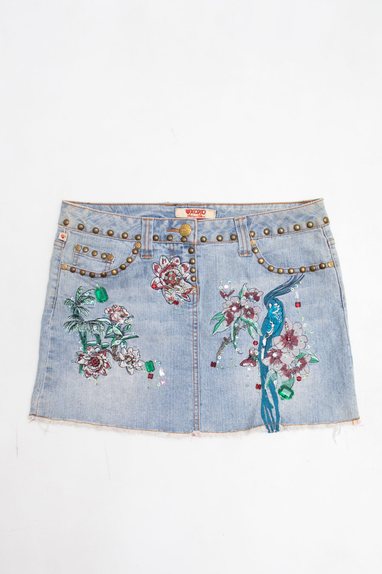 #106 XOXO Beaded Denim Mini | Mermaid | Festival | Size 10