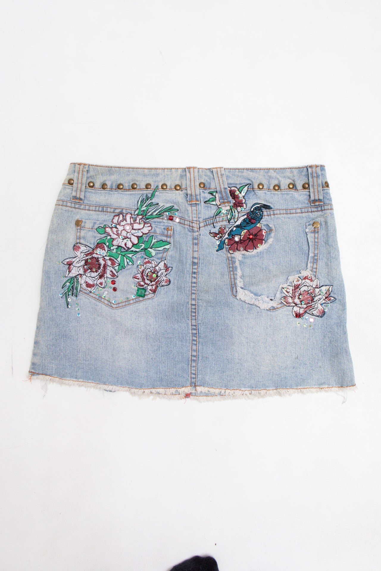 #106 XOXO Beaded Denim Mini | Mermaid | Festival | Size 10