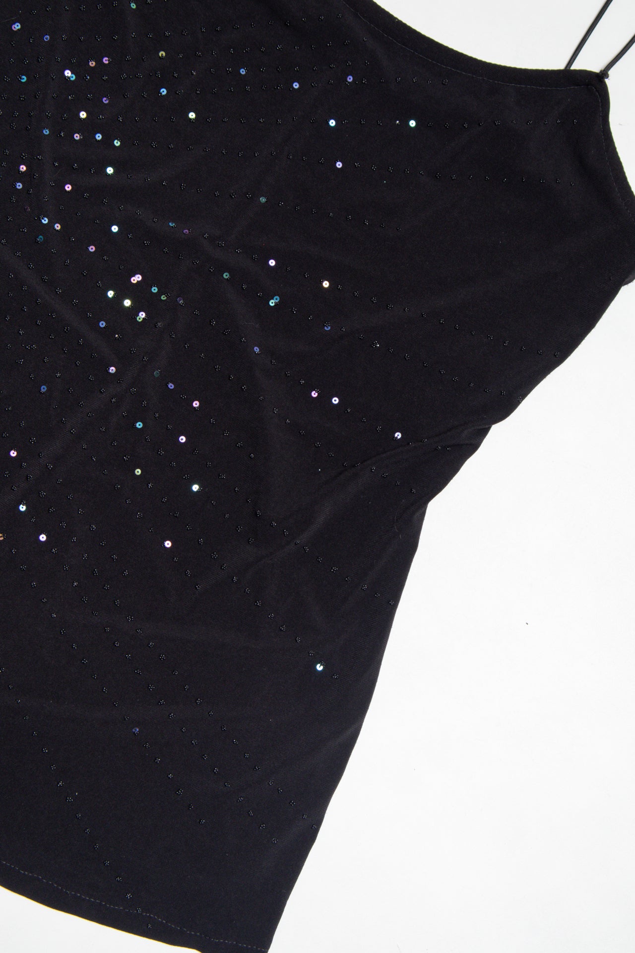 #203 sequin & beaded black cami | c. 162 | size 8/10