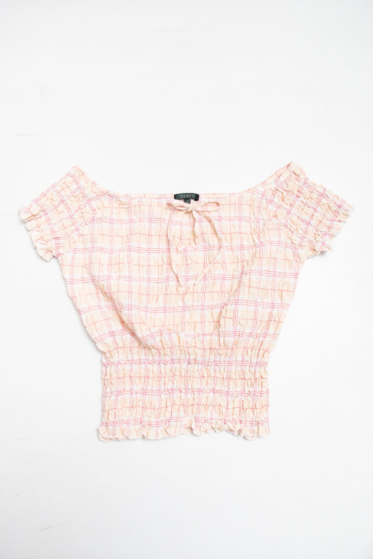 #208 Sanye plaid gathered waist top | c. 162 | size 10/12