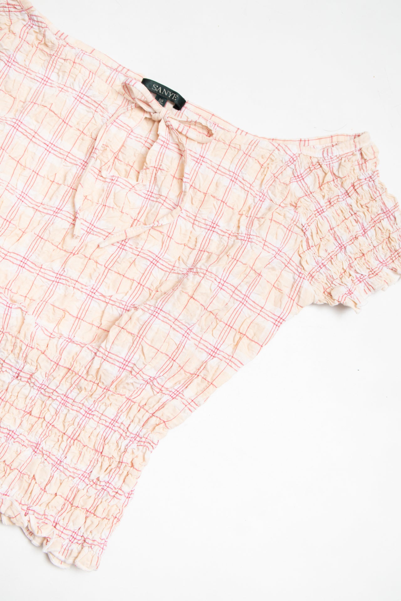 #208 Sanye plaid gathered waist top | c. 162 | size 10/12