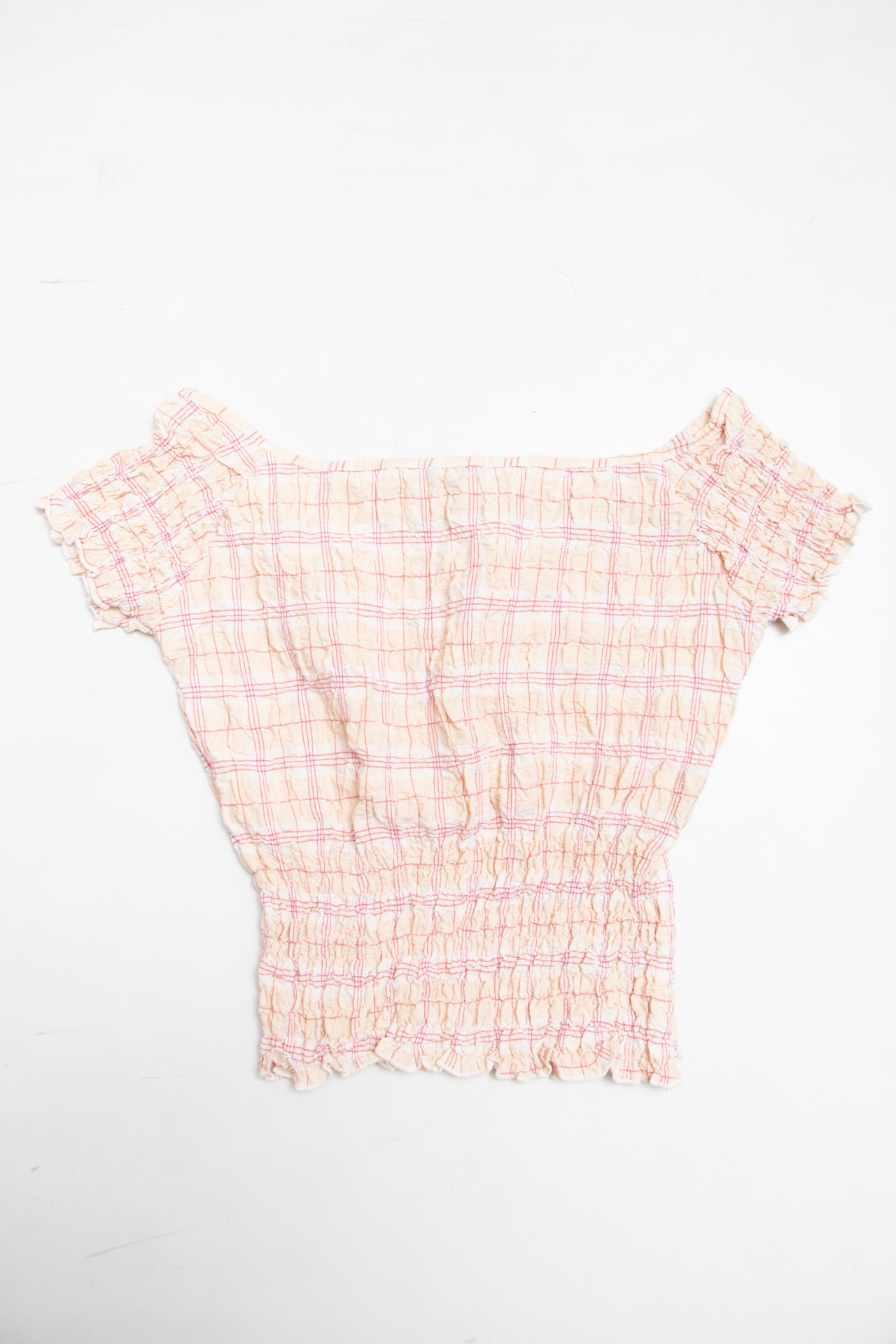 #208 Sanye plaid gathered waist top | c. 162 | size 10/12