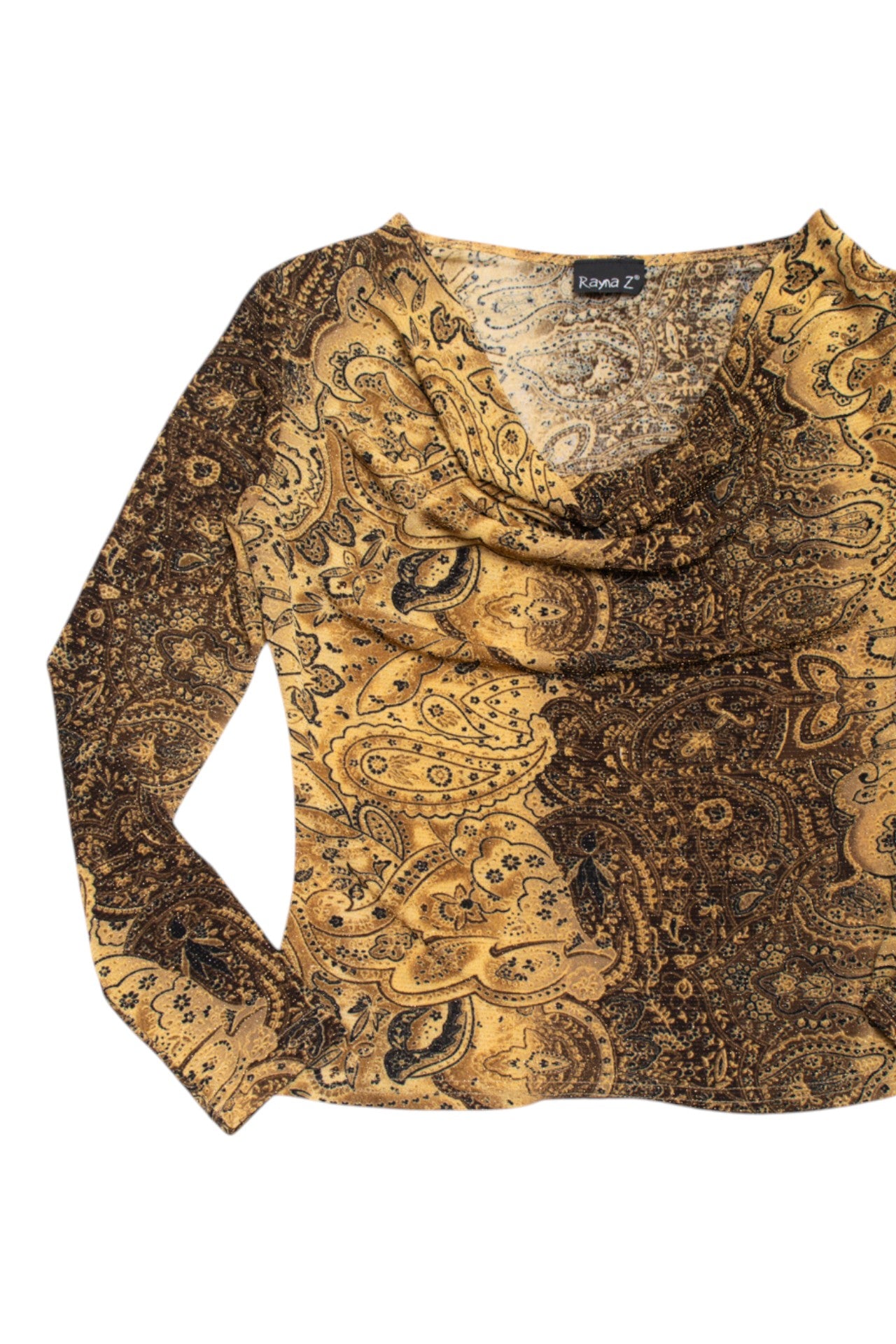 #226 Paisley gold spec cow-neck top | c. 163 | size 12