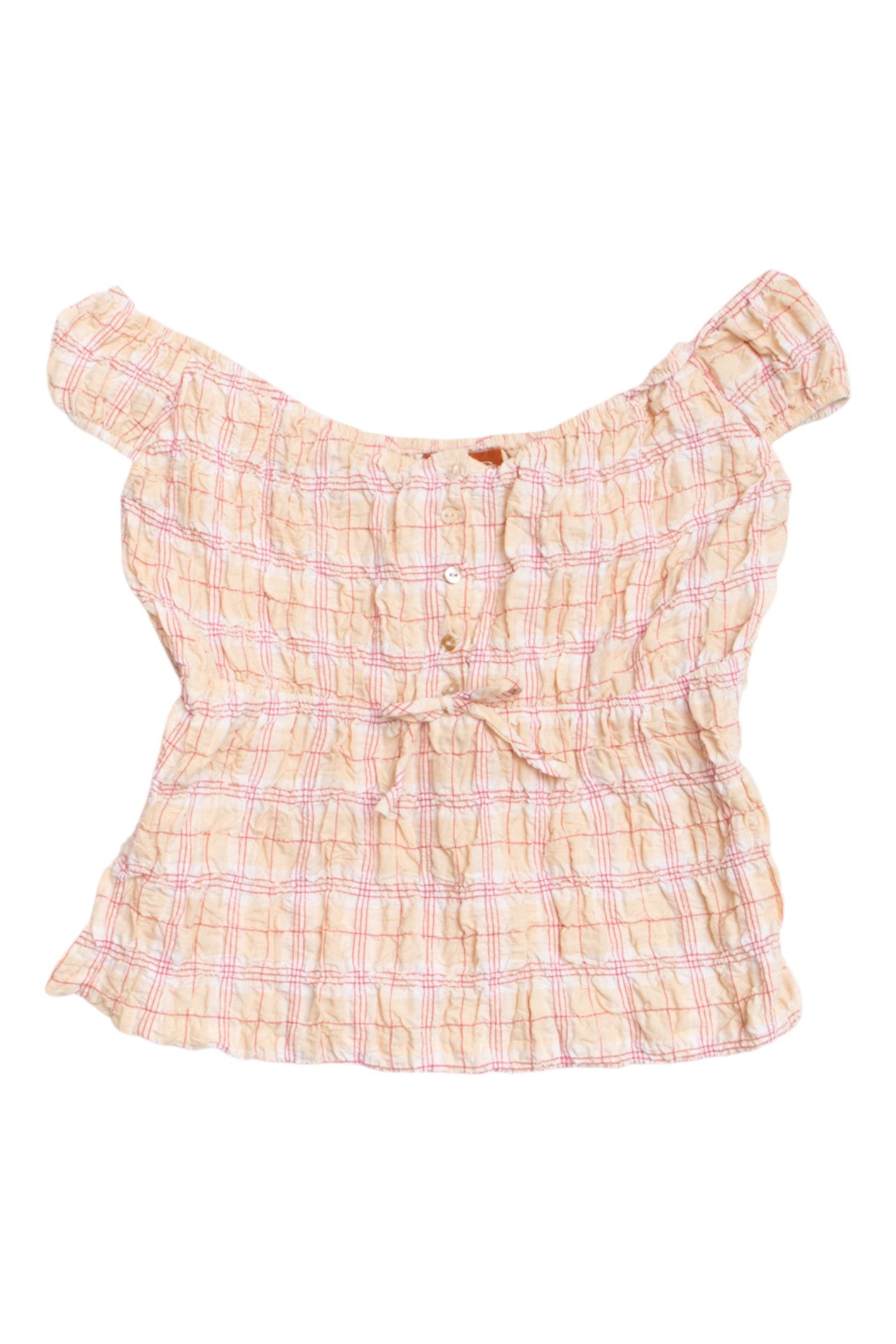 #188 plaid ruched wide neck top 'pink' | c. 155 | size 10/12