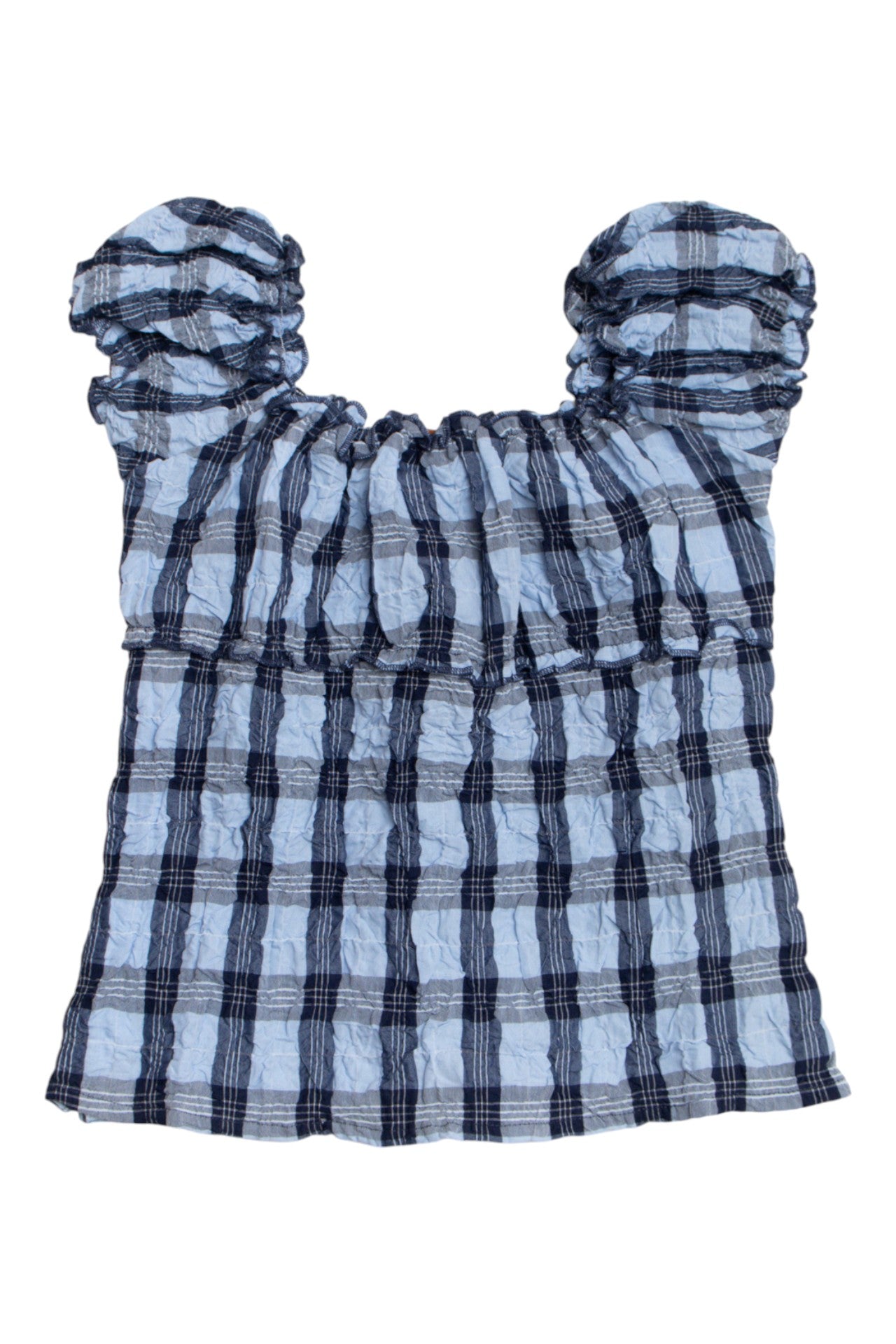 #189 GMG blue plaid ruched top | c. 155 | size 8/10