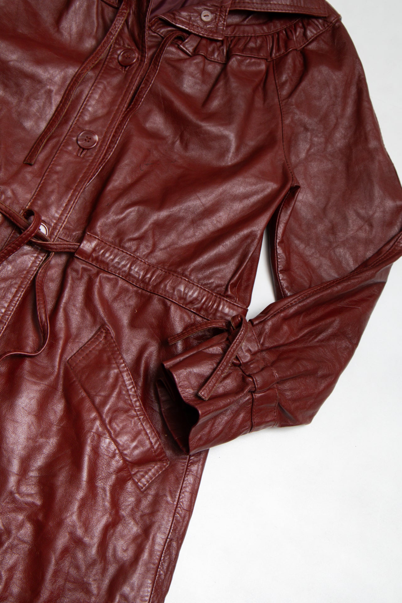 #270 burgundy leather full length jacket | c. 163 | size 8