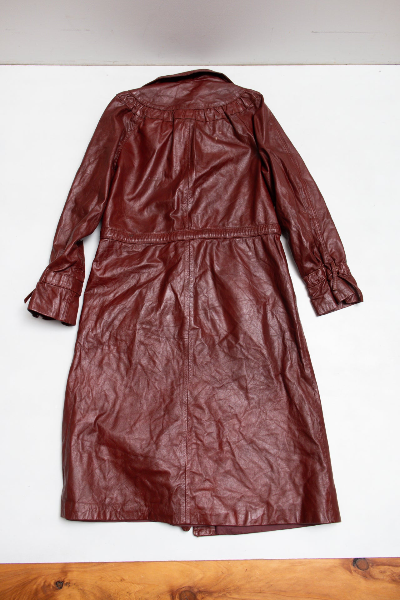 #270 burgundy leather full length jacket | c. 163 | size 8