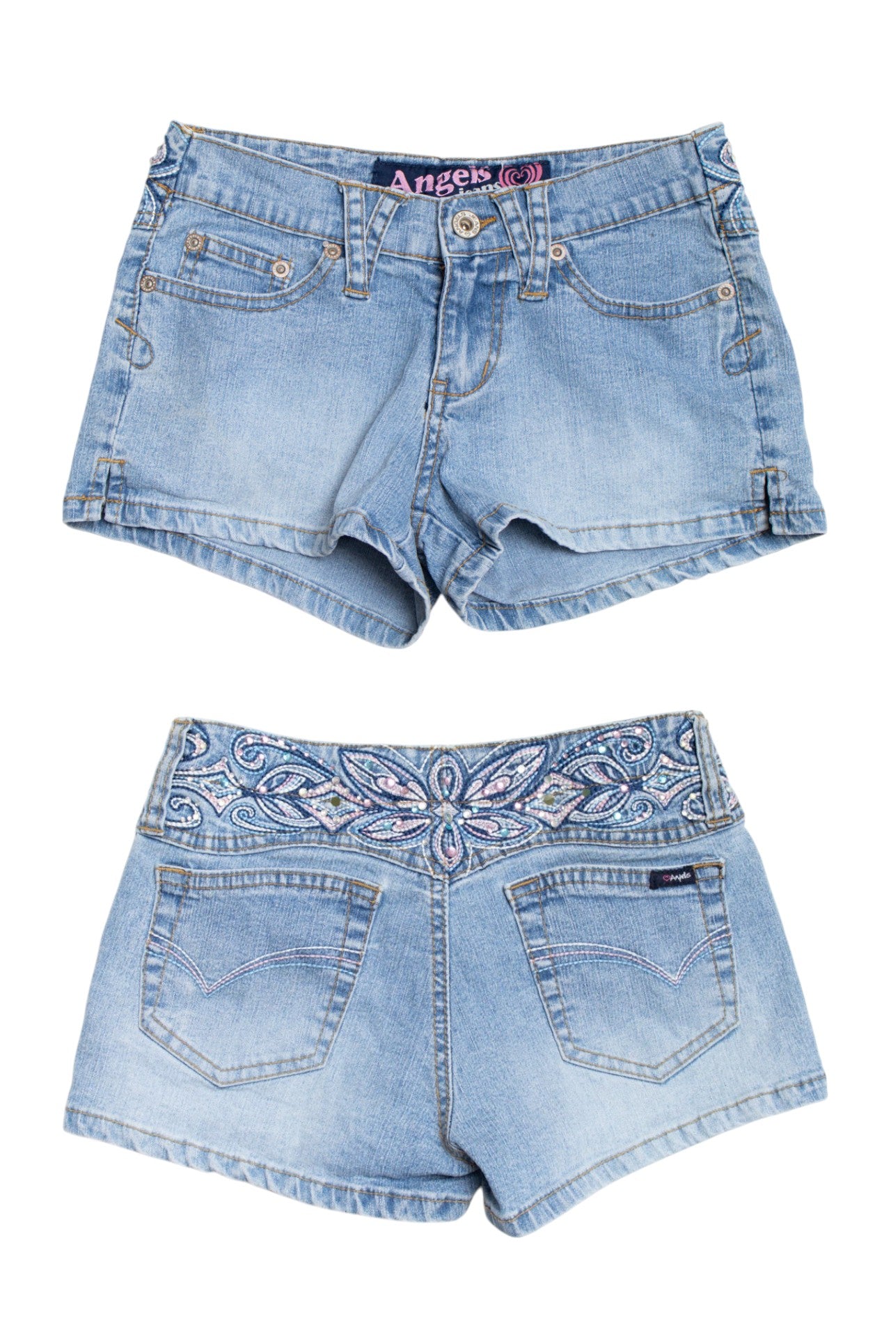 #07 Angels rhinestoned denim mini shorts | c. 164 | size 4