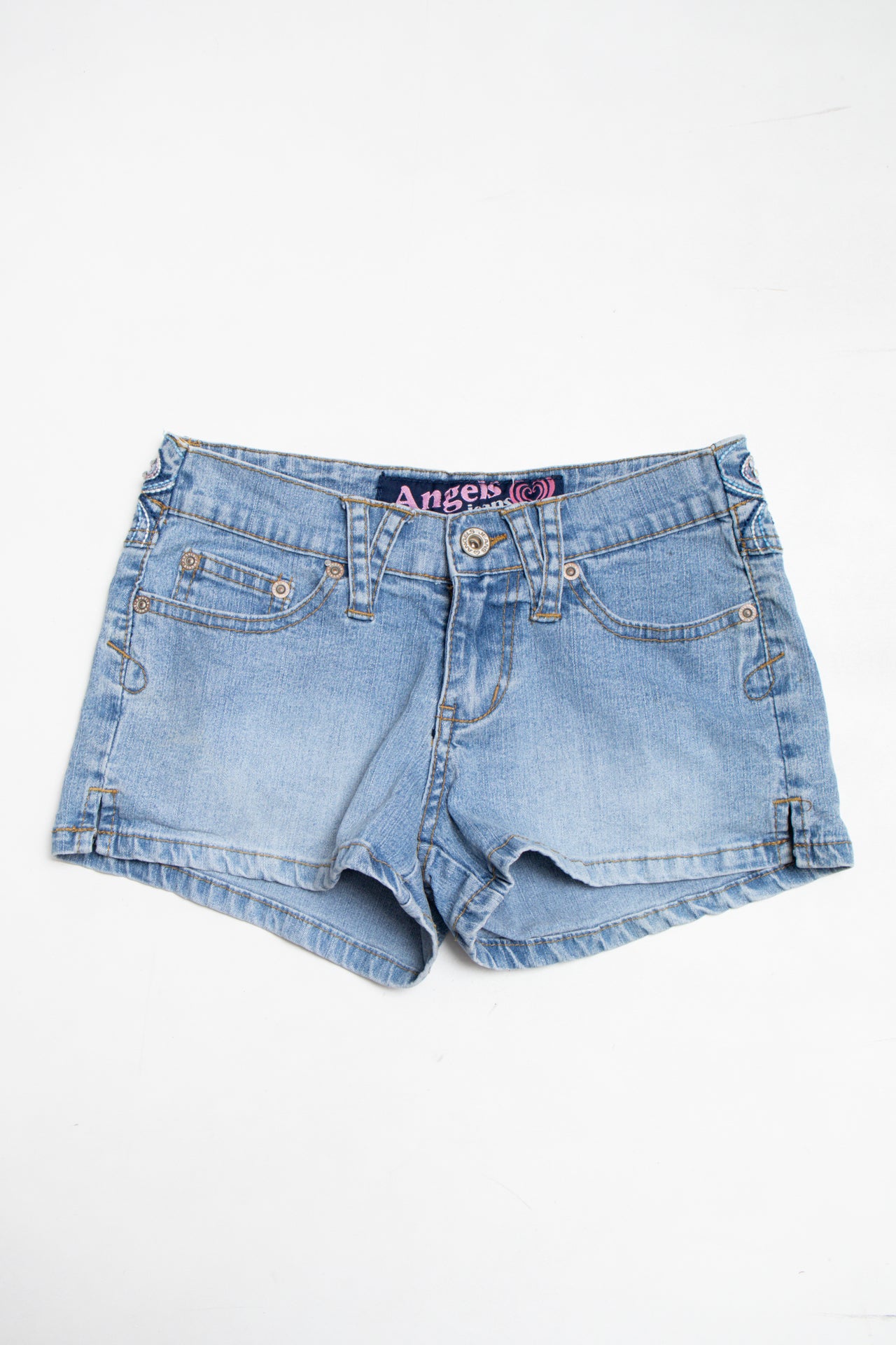#07 Angels rhinestoned denim mini shorts | c. 164 | size 4