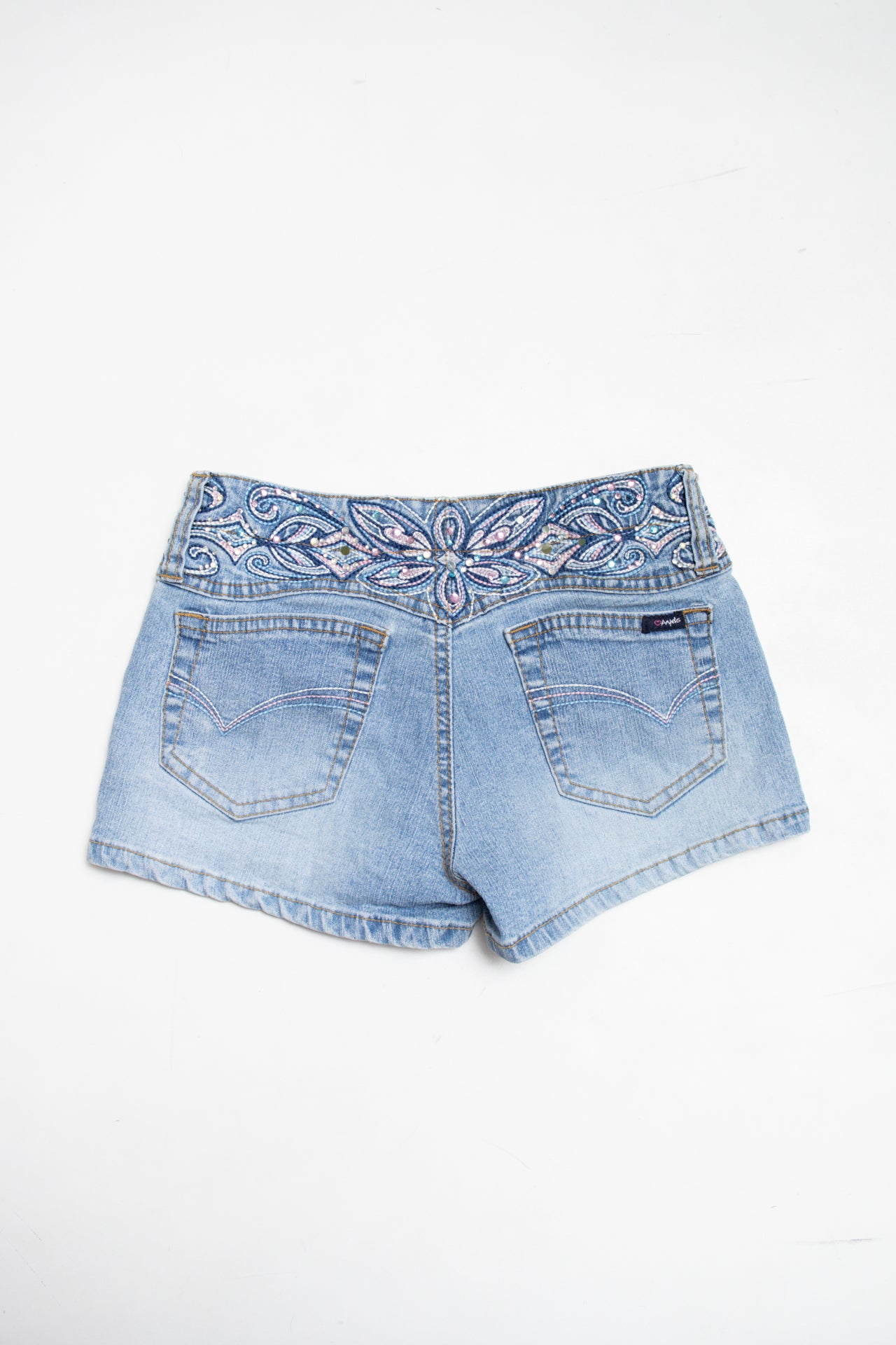 #07 Angels rhinestoned denim mini shorts | c. 164 | size 4