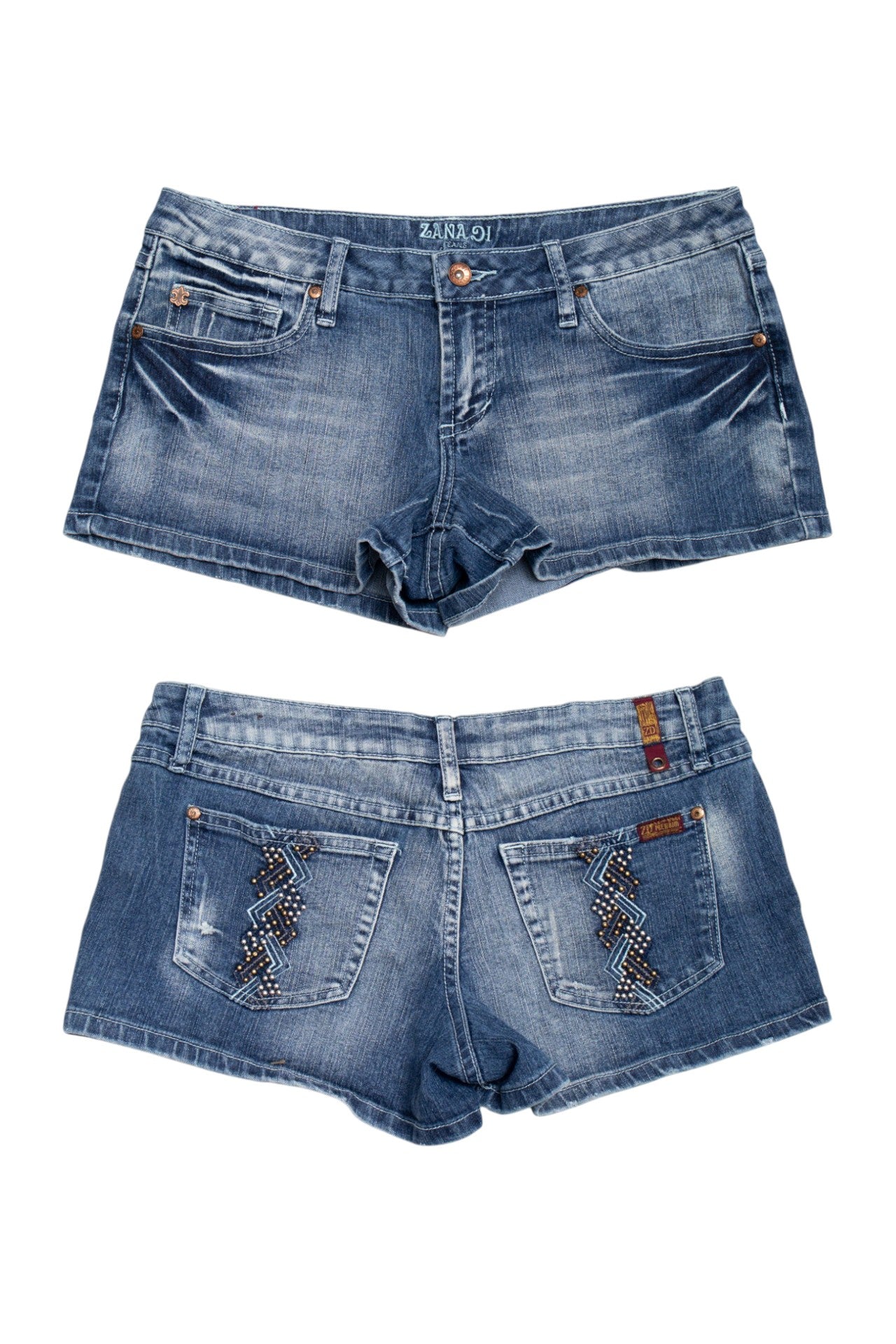 #09 Zanadi studded denim mini shorts | c. 164 | size 10