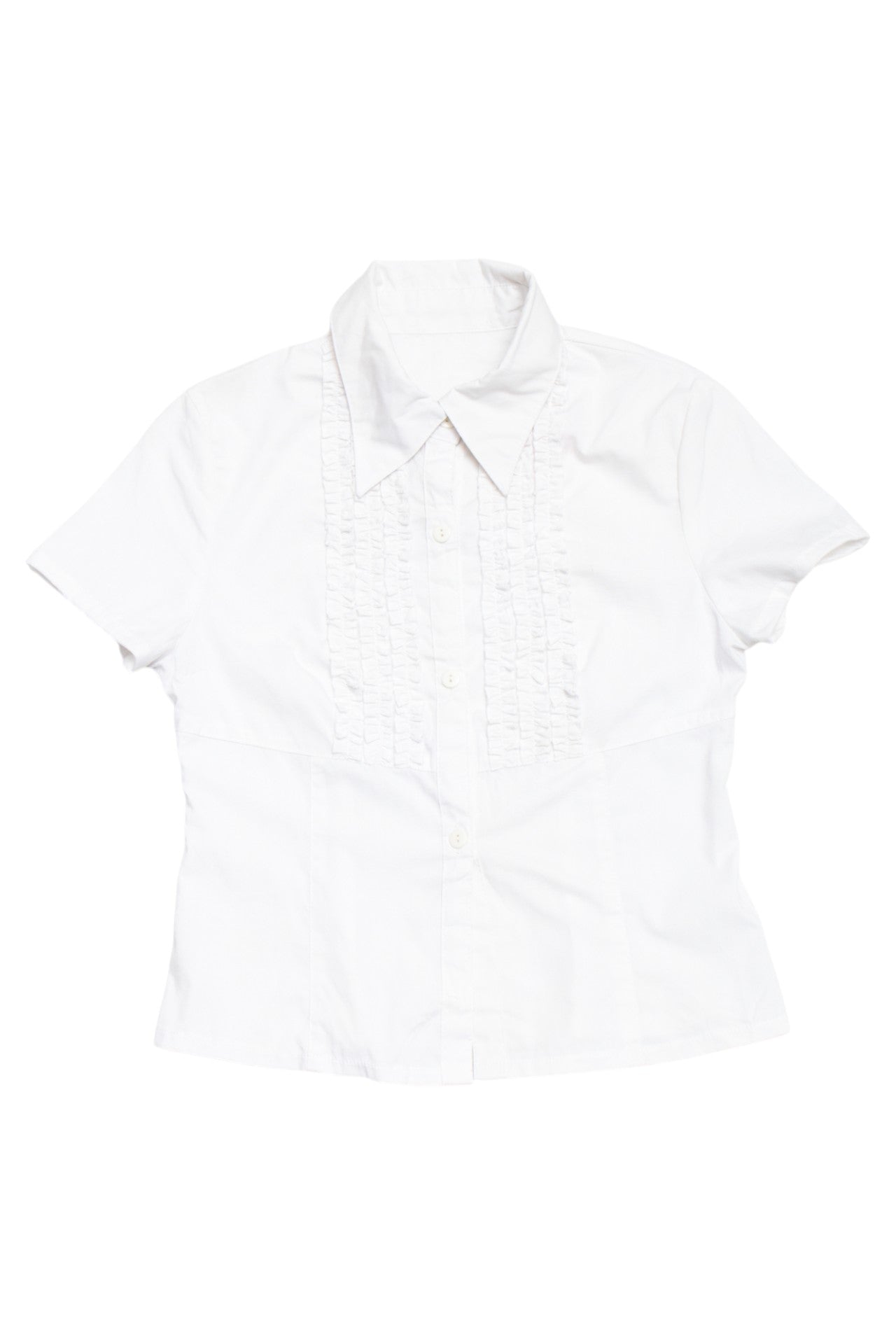 #21 white ruffled button up | c. 164 | size 6