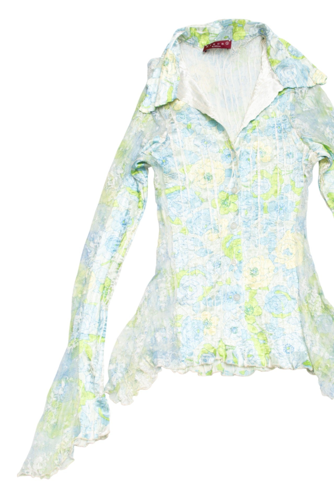 #69 Kisca floral pleated lace sectioned button up | c. 164 | size 8