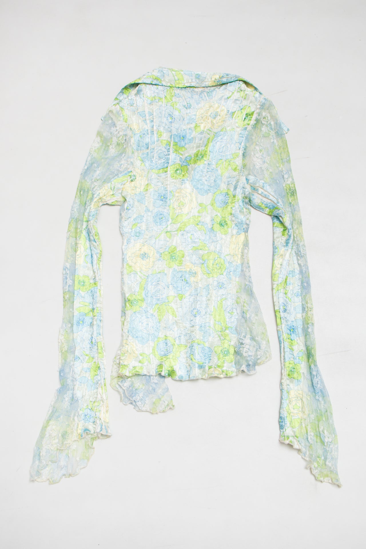 #69 Kisca floral pleated lace sectioned button up | c. 164 | size 8