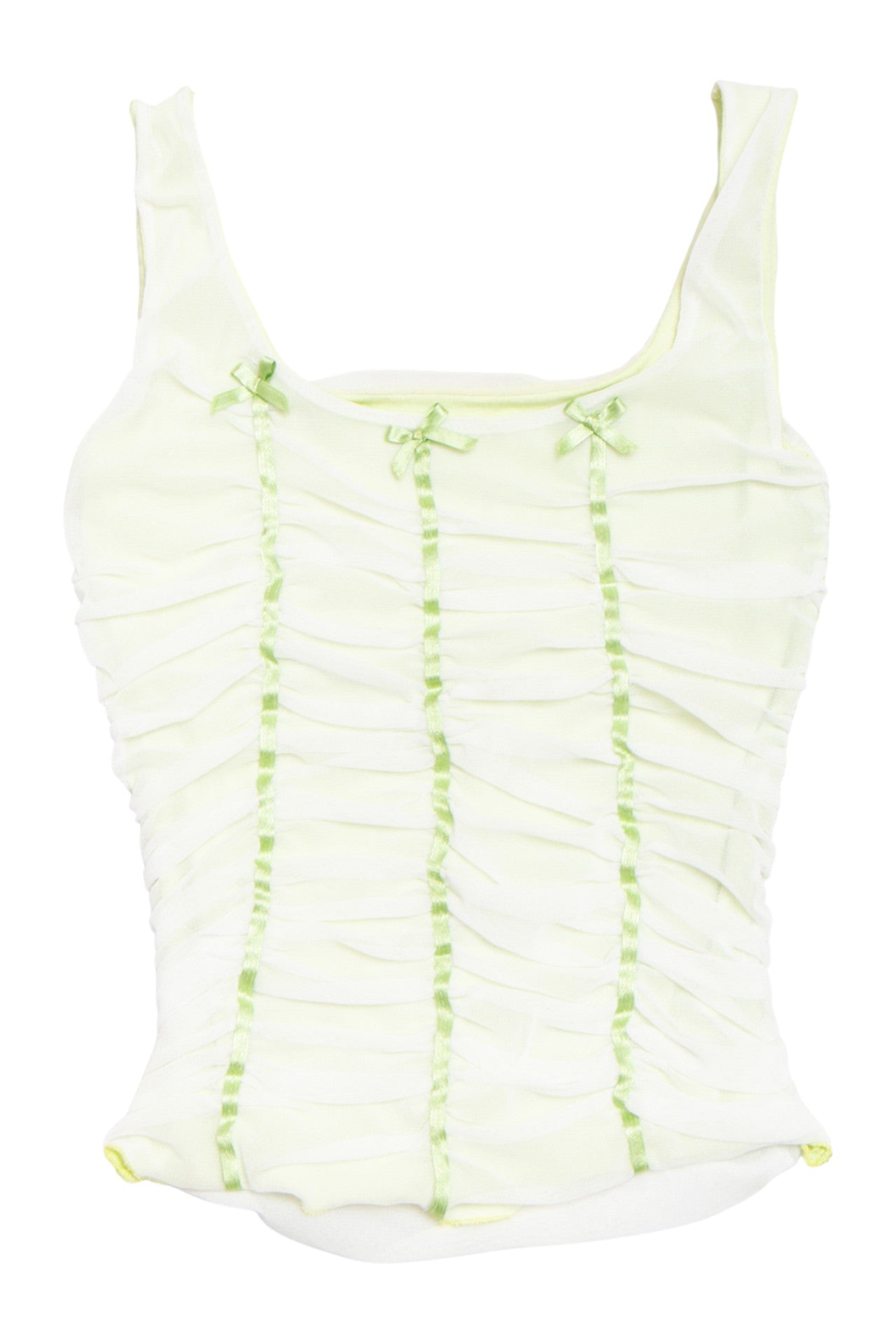 #72 ruched ribboned green tank | c. 164 | size 6/8
