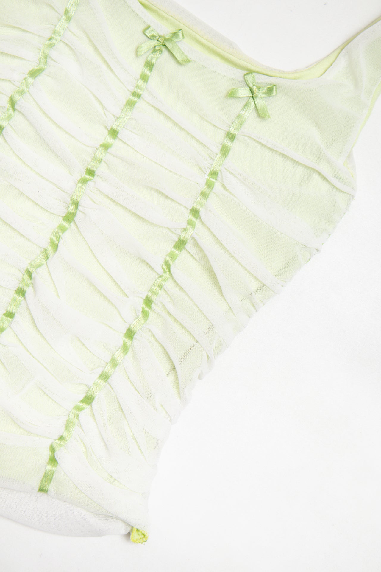 #72 ruched ribboned green tank | c. 164 | size 6/8