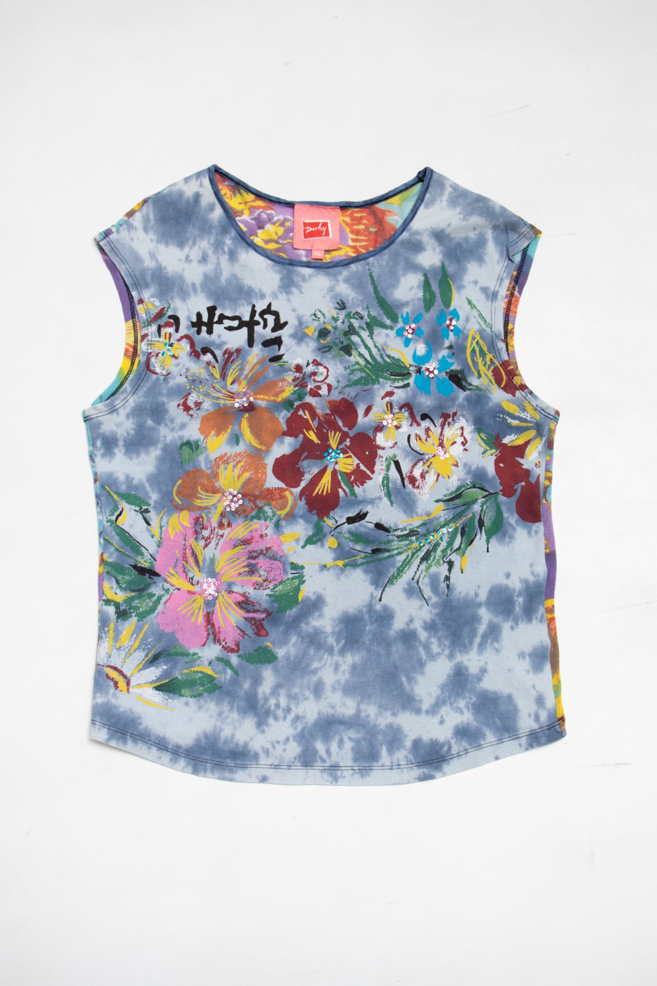 #77 Derhy sequinned floral dragon back tank | c. 164 | size 14/16