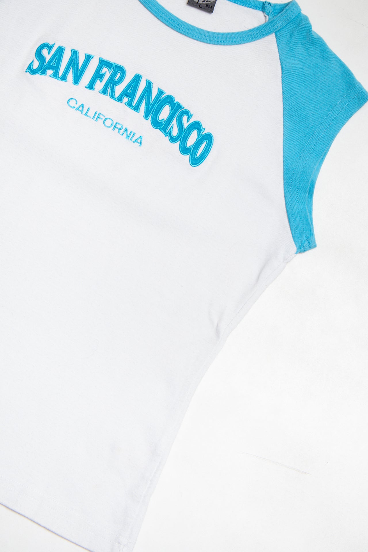 #78 blue San Francisco raglan baby tee | c. 164 | size 8