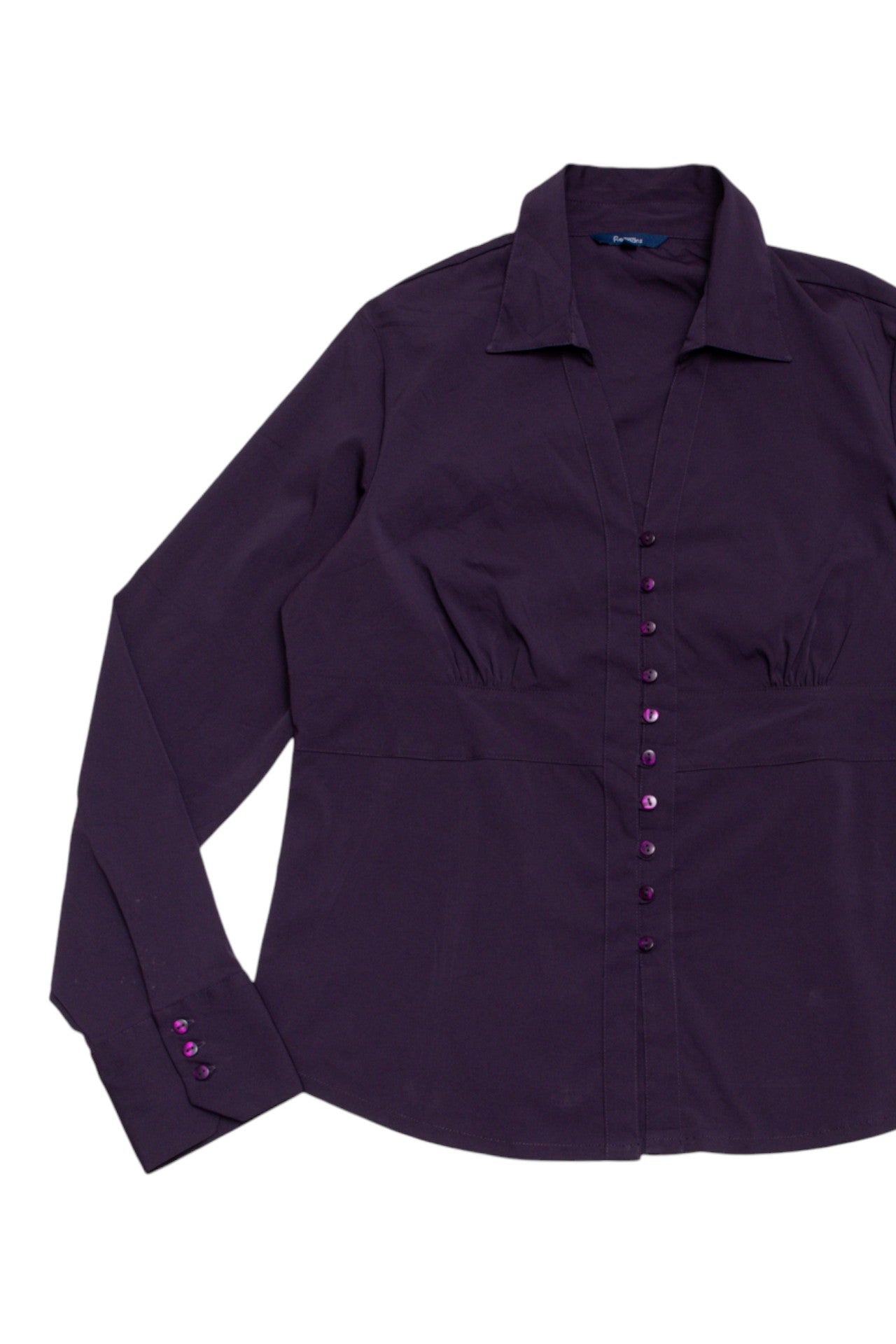 #92 Reitmans ruched purple button up | c. 164 | size 12/14