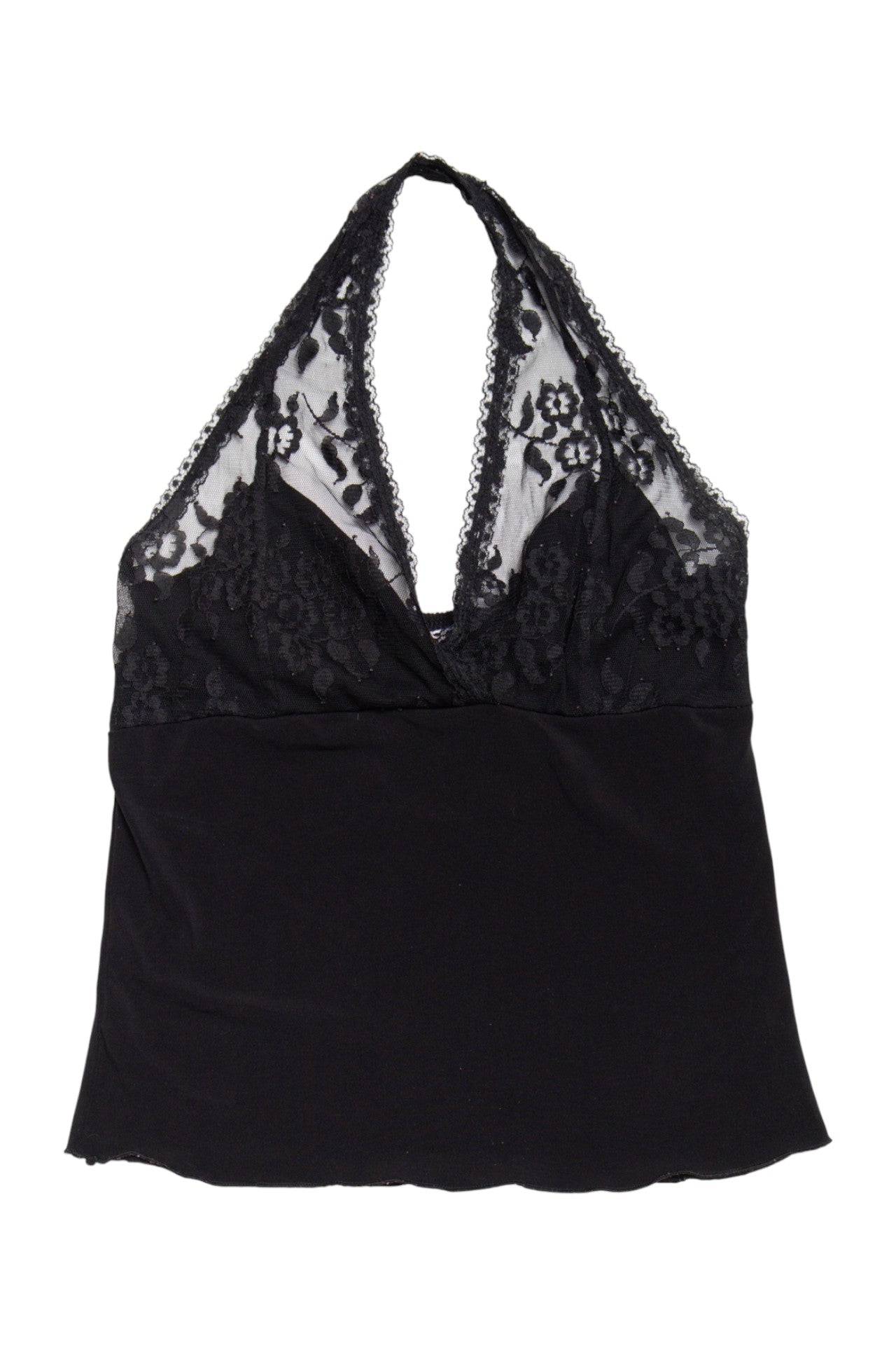 #97 579 lace trim black halter top | c. 164 | size 8