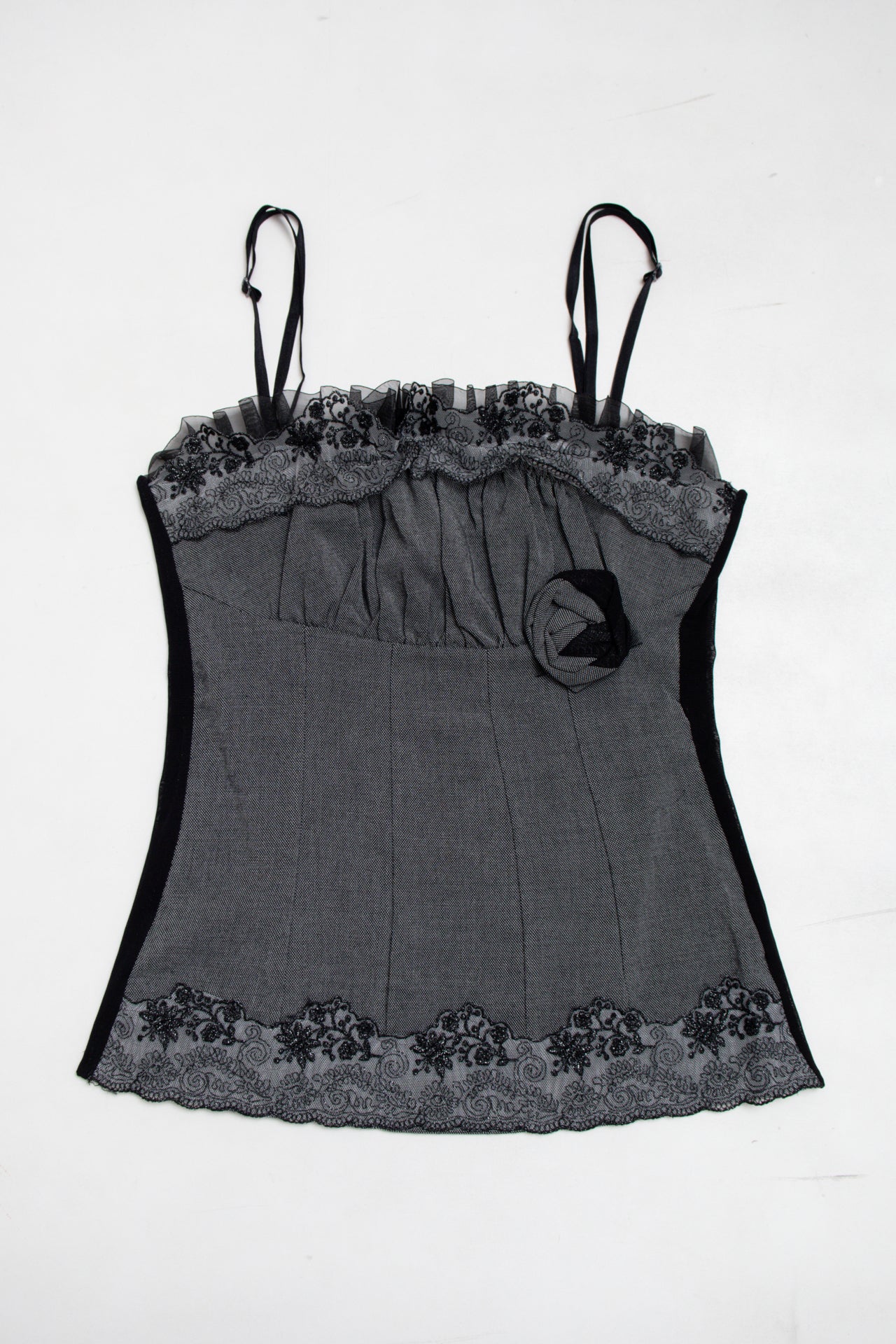 #102 Talco rosetted lace trim corset | c. 164 | size 8/10