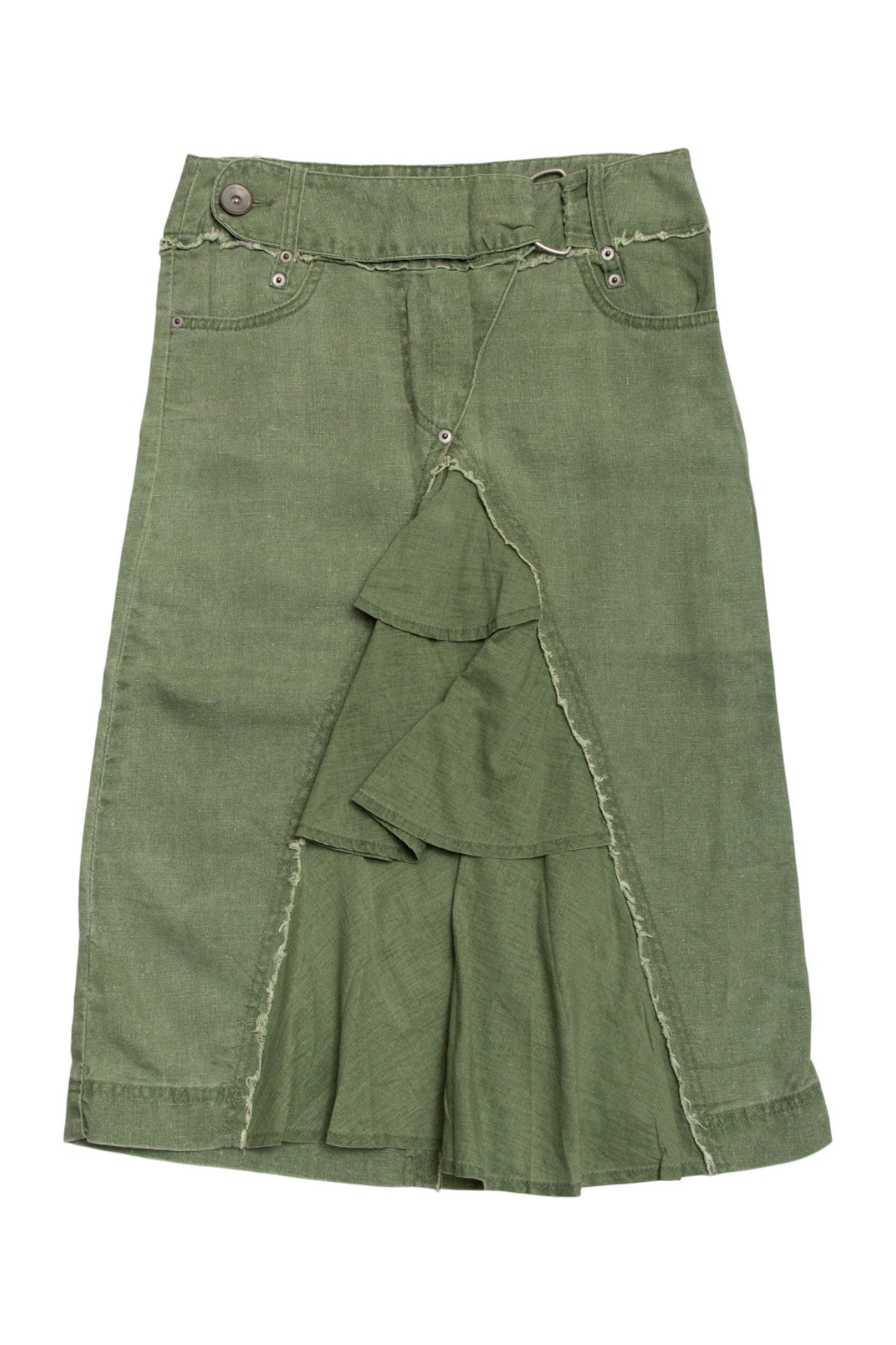 #116 Promod green belted midi skirt | c. 164 | size 6/8