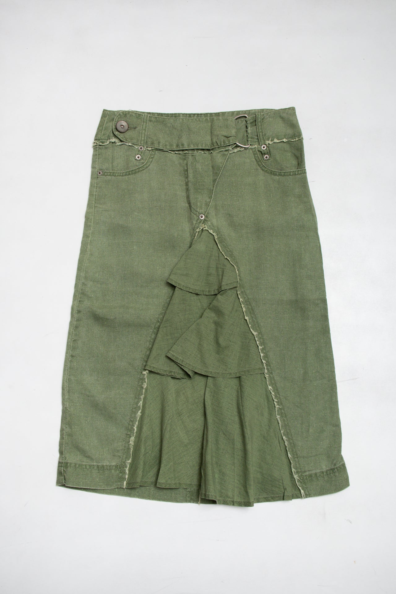 #116 Promod green belted midi skirt | c. 164 | size 6/8