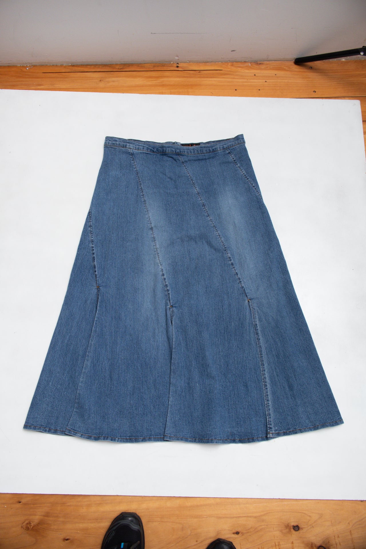 #126. East of LA split pleats denim maxi skirt | c. 164 | size 14/16