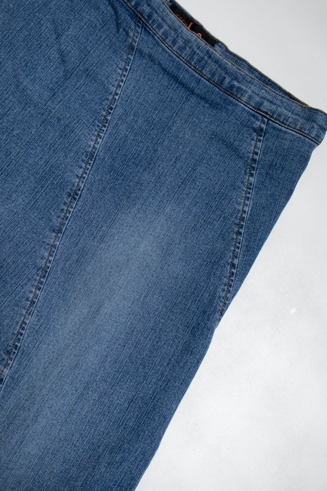 #126. East of LA split pleats denim maxi skirt | c. 164 | size 14/16
