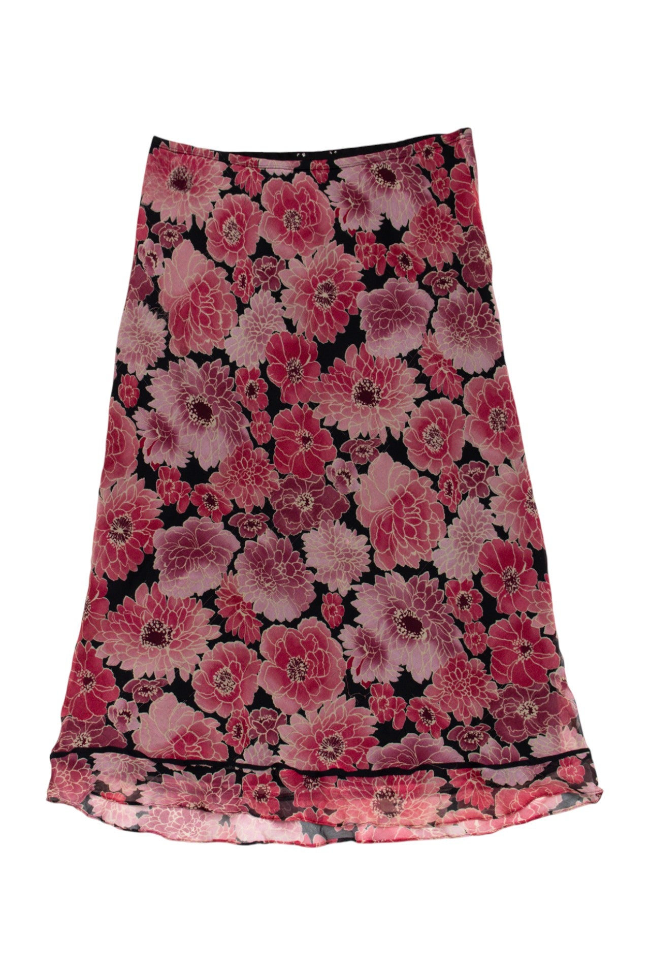 #129 deep pink floral midi skirt | c. 164 | size 10