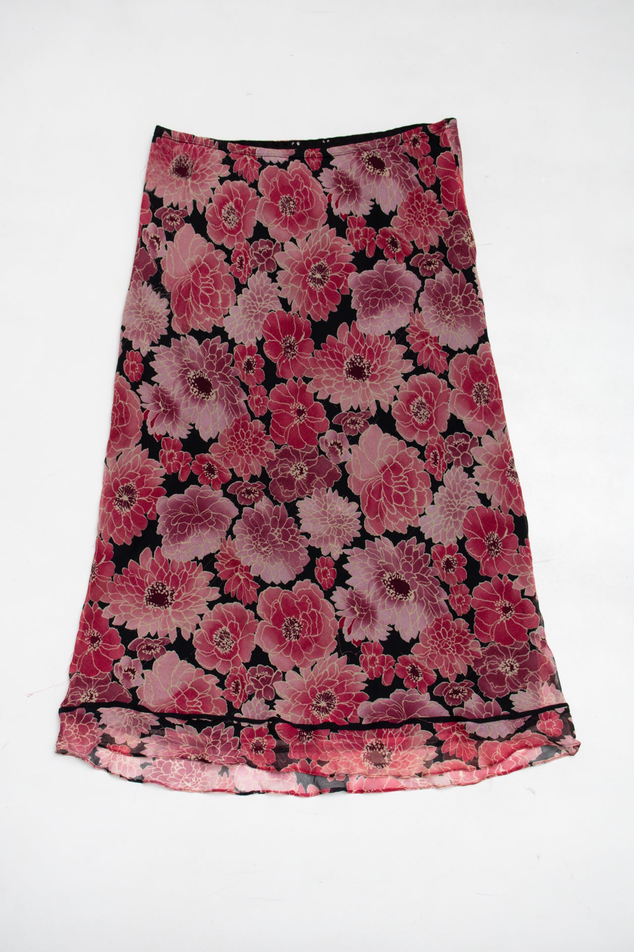 #129 deep pink floral midi skirt | c. 164 | size 10