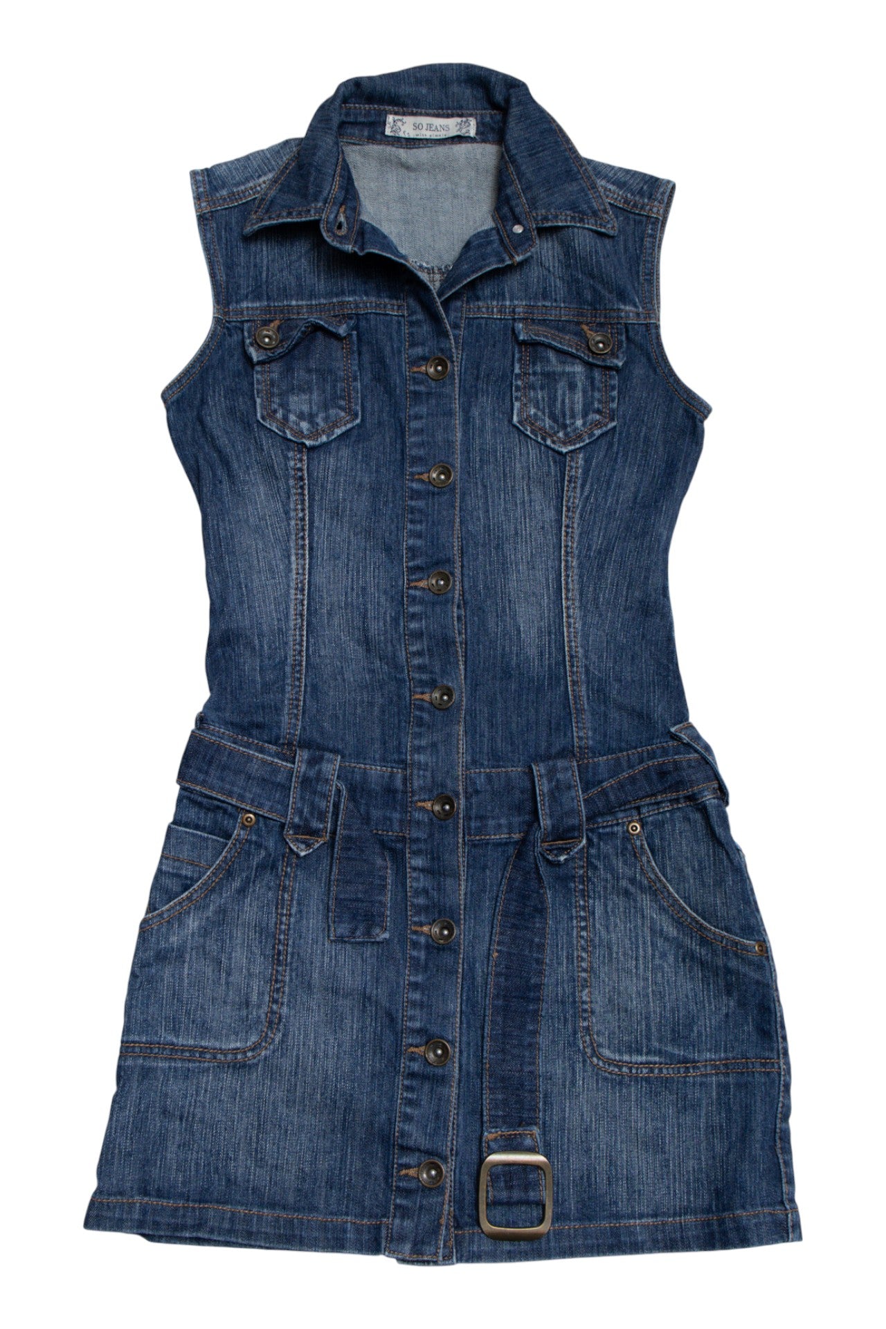 #134 Pimkie mini denim belted dress | c. 164 | size 8