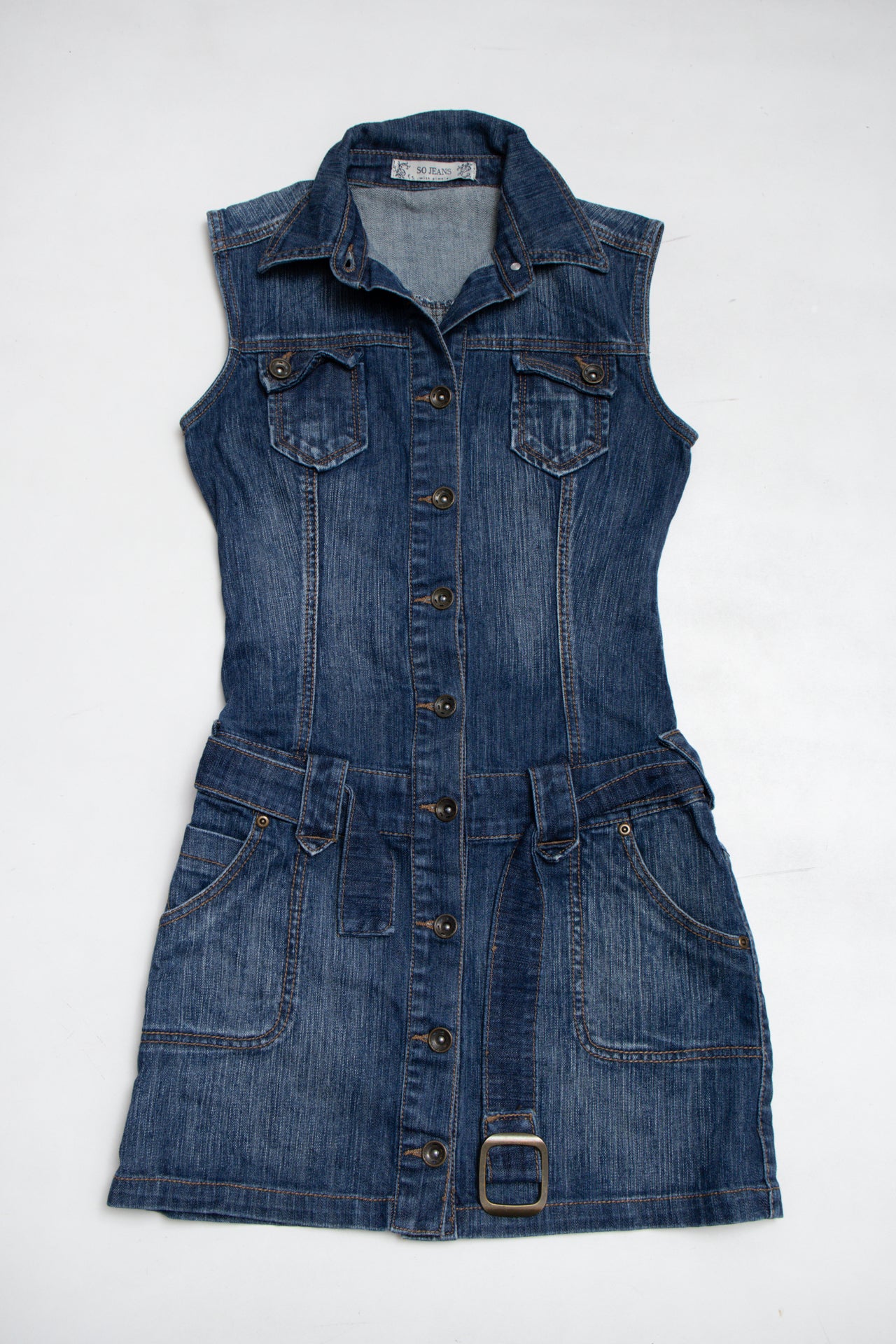 #134 Pimkie mini denim belted dress | c. 164 | size 8