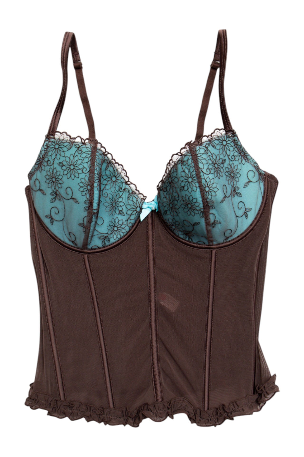 #163 No Excuses Mesh brown turquoise corset | C 150 | 12C