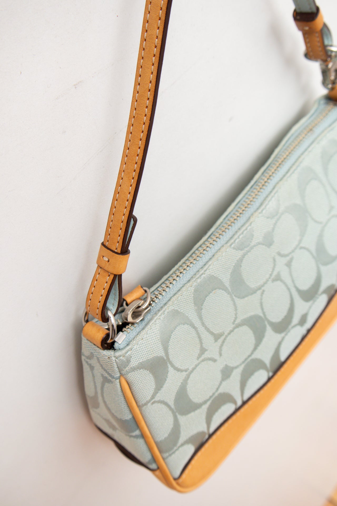 #189 Coach blue & brown canvas/leather monogram demi bag | c. 164