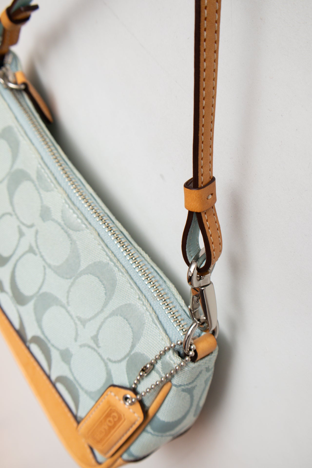 #189 Coach blue & brown canvas/leather monogram demi bag | c. 164