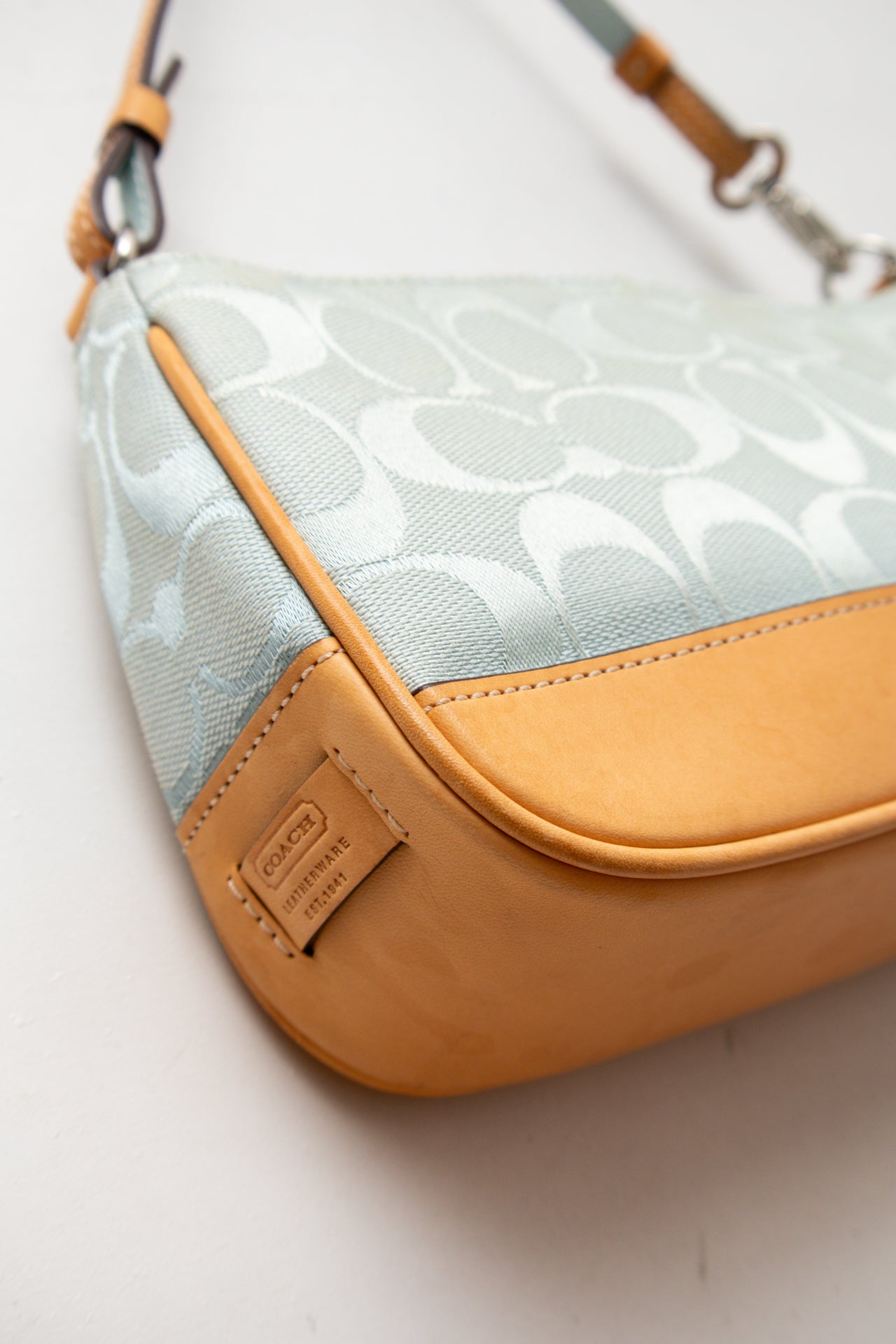#189 Coach blue & brown canvas/leather monogram demi bag | c. 164