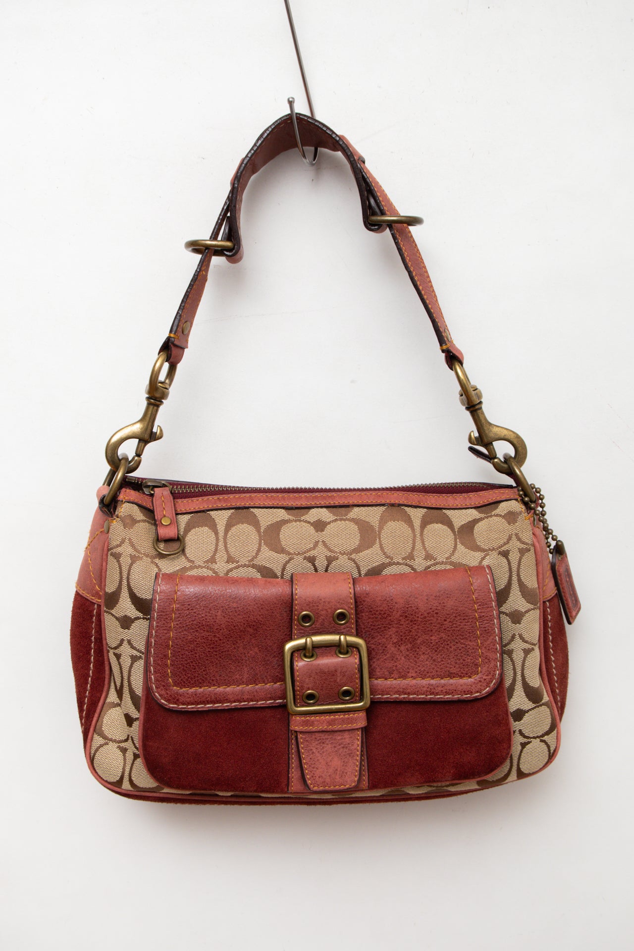 #192 Coach burgundy suede buckle bag | c. 164